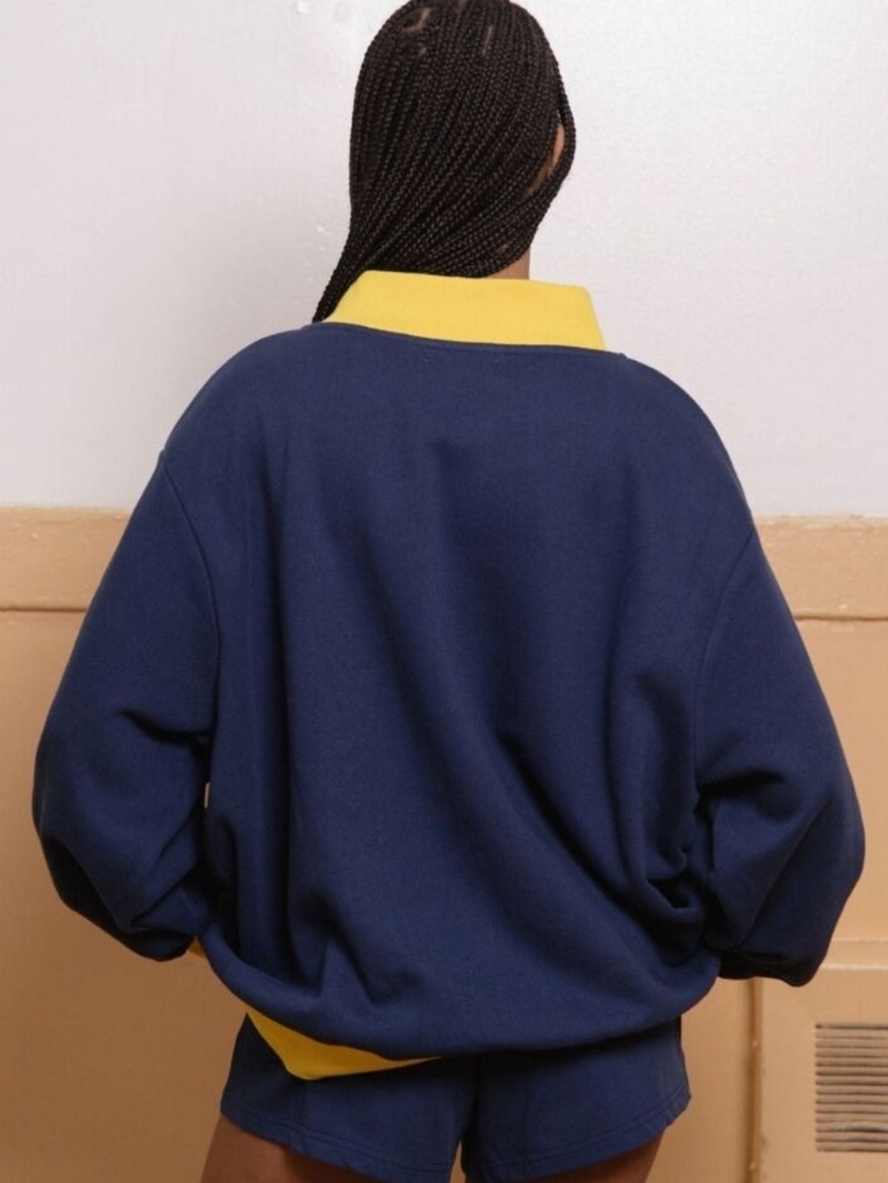 Parke Two Tone Varsity Mockneck Sweatshirt - Navy/Yellow - Size L/XL - Picture 4 of 12